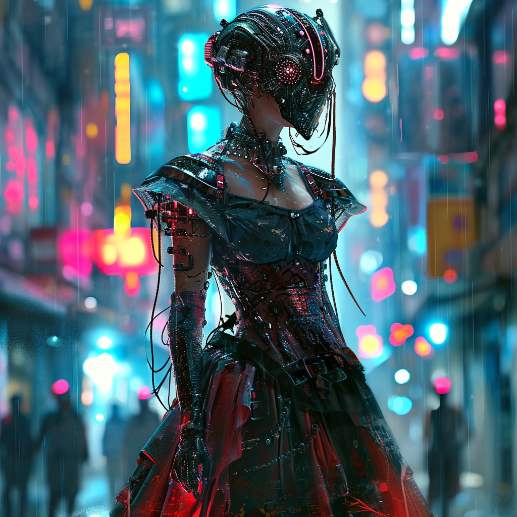 Cyberpunk lady in dress photo