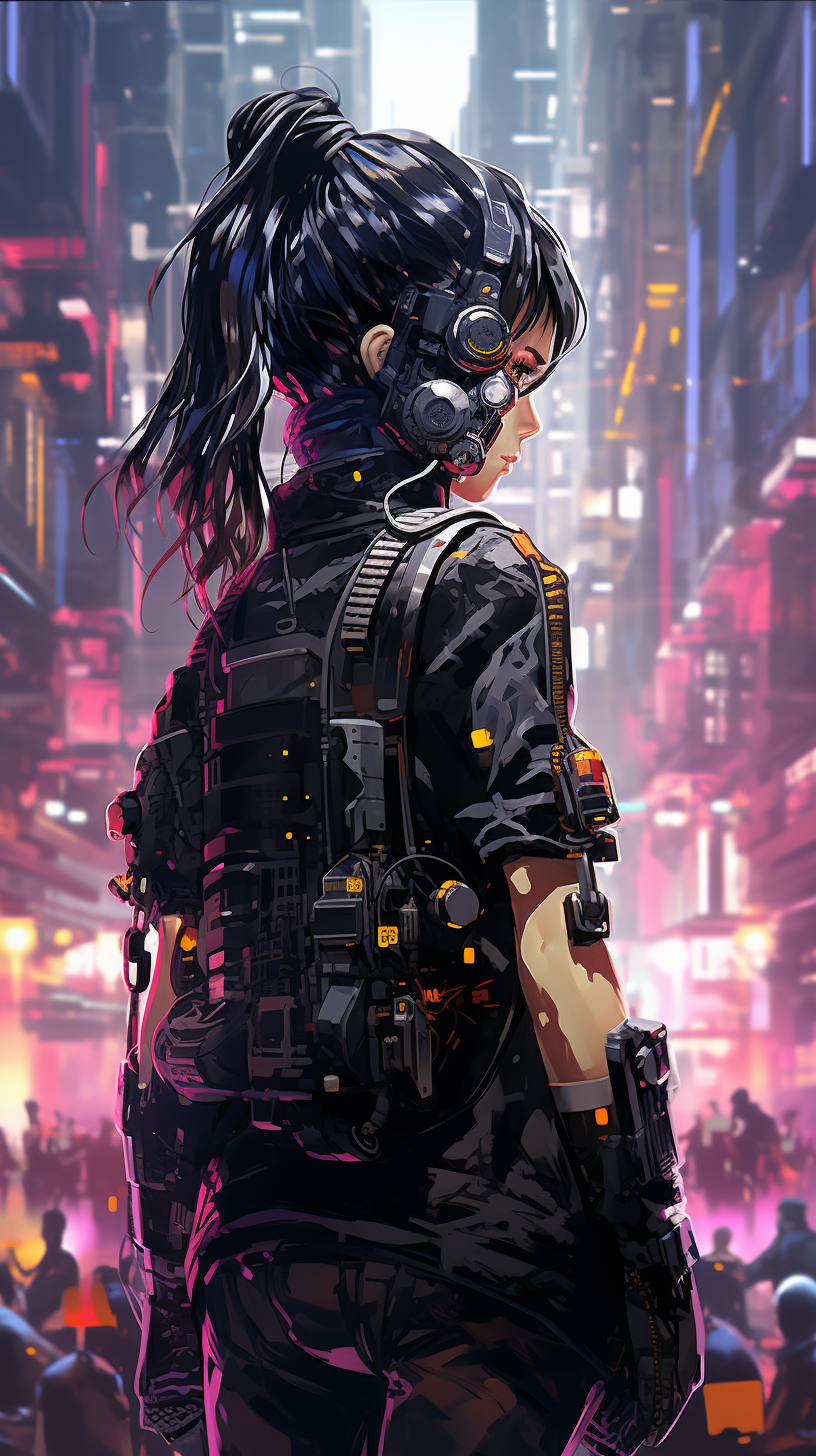 Female Cyberpunk Merc in Black Riot Gear