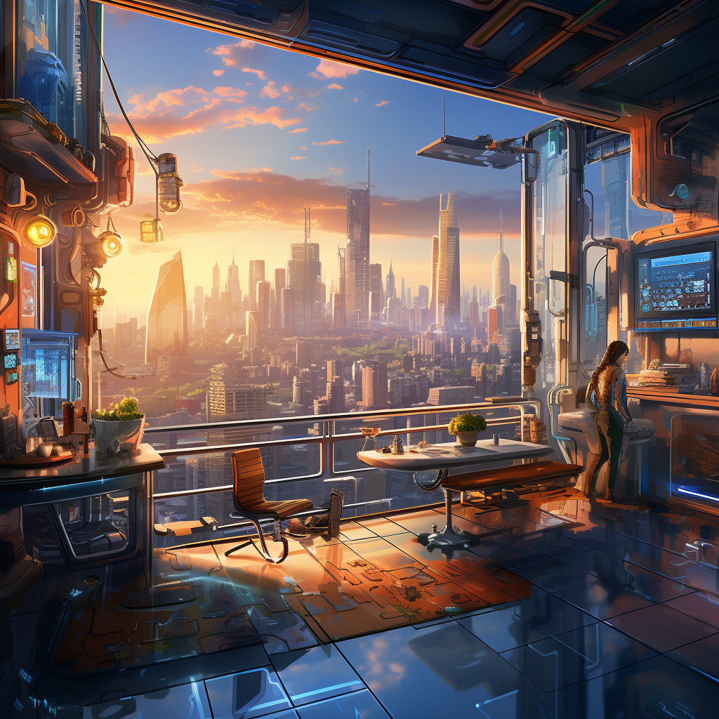 Cyberpunk Metropolis Sunset View