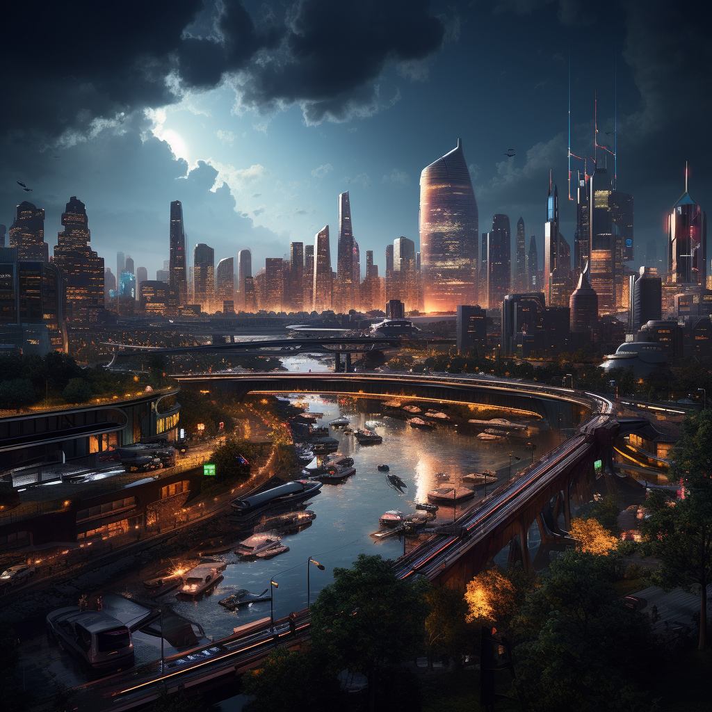 Futuristic depiction of Minneapolis skyline