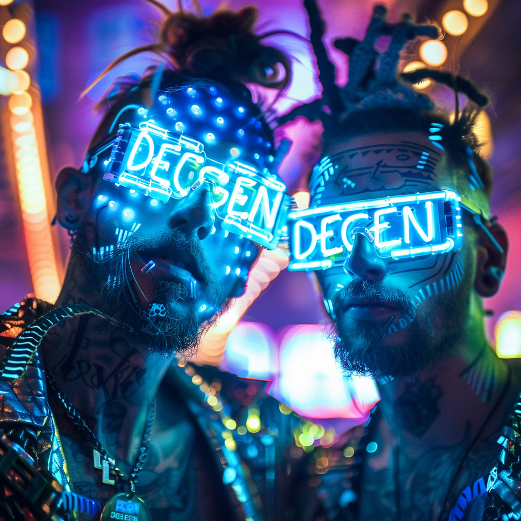 Two cyberpunk men neon glasses