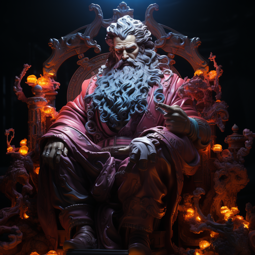 Cyberpunk neon light Zeus statue