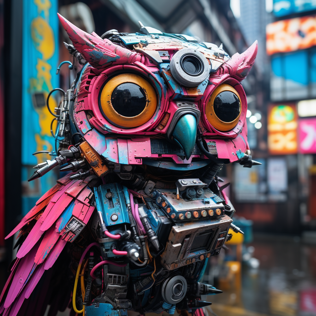 Colorful 3D Robotic Owl in Tokyo