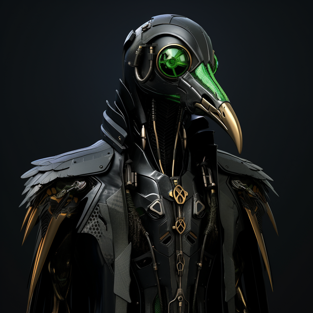 Futuristic Plague Doctor Drone in Cyberpunk Setting