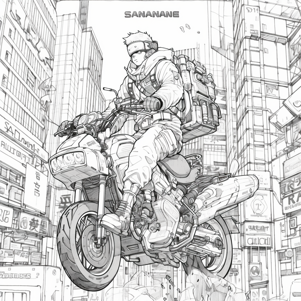 Cyberpunk Samurai Chase Manga Art