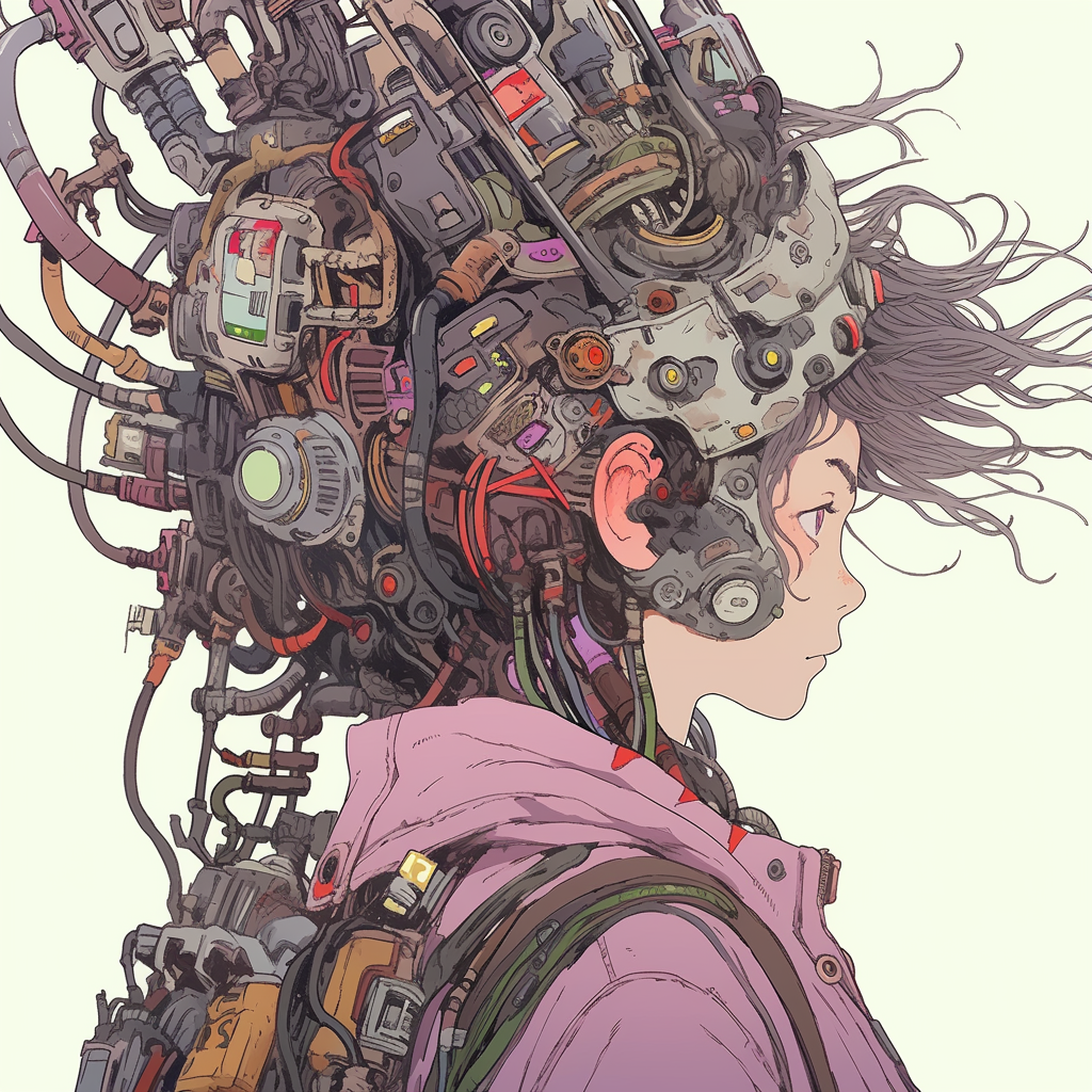 Cyberpunk samurai line art by Katsuhiro Otomo