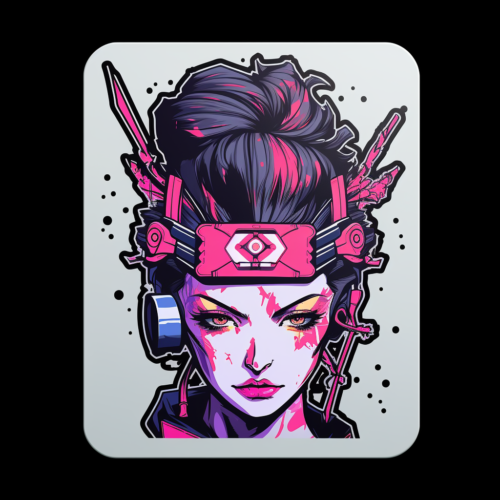 Cute cyberpunk samurai sticker art