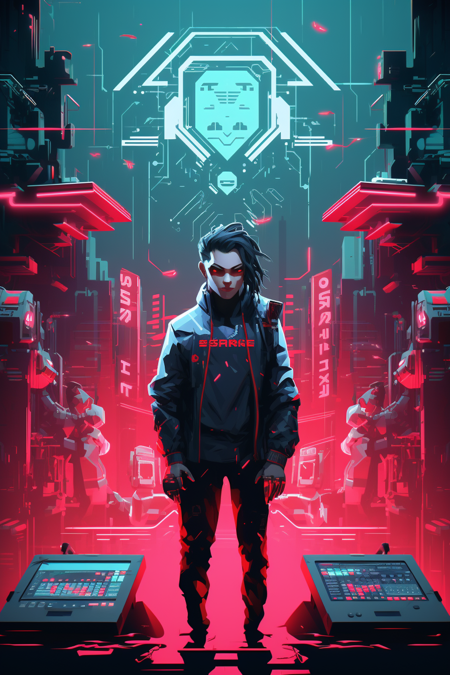 Vector art of a cyberpunk Spanish lesson