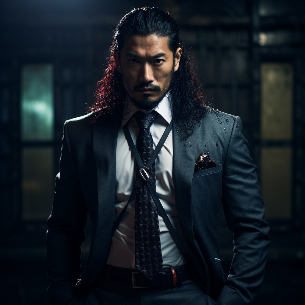 Nepali man in cyberpunk style suit with katana