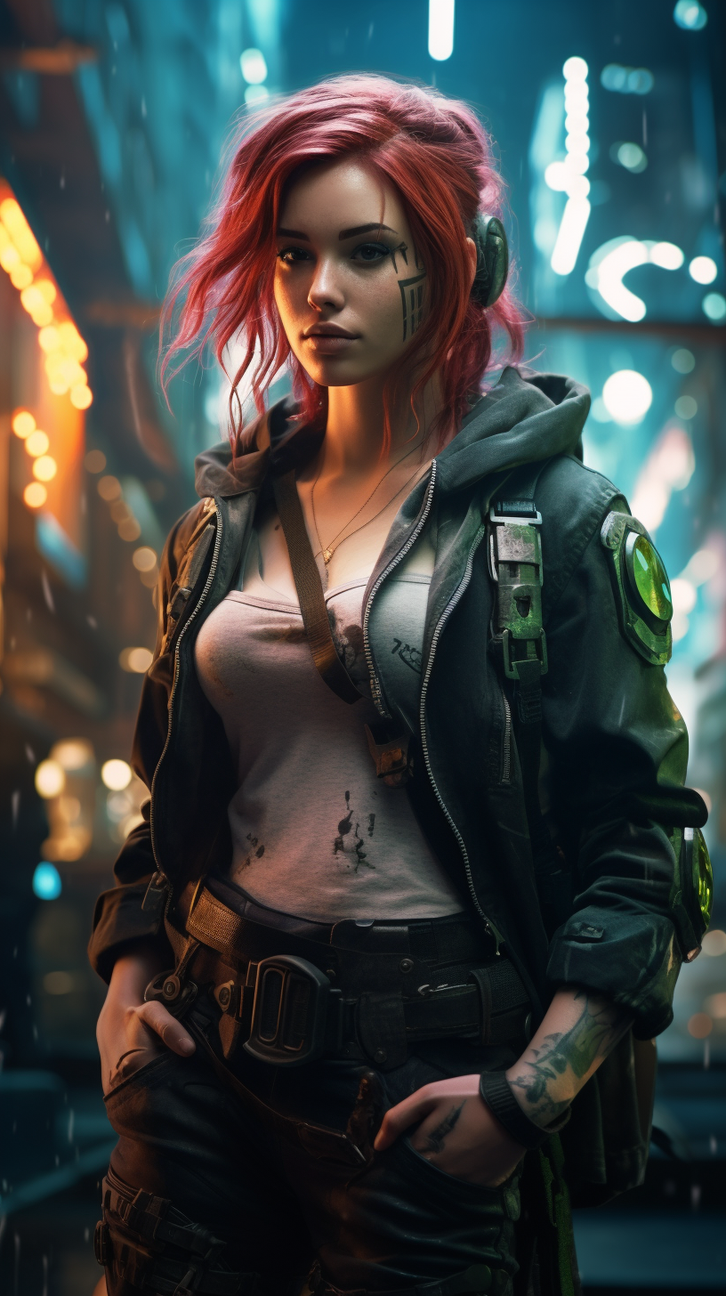 Beautiful Cyberpunk Technician Girl Dragon Tattoos