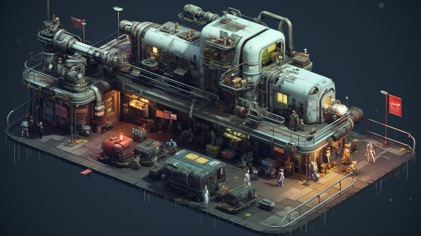 Futuristic train station in cyberpunk game