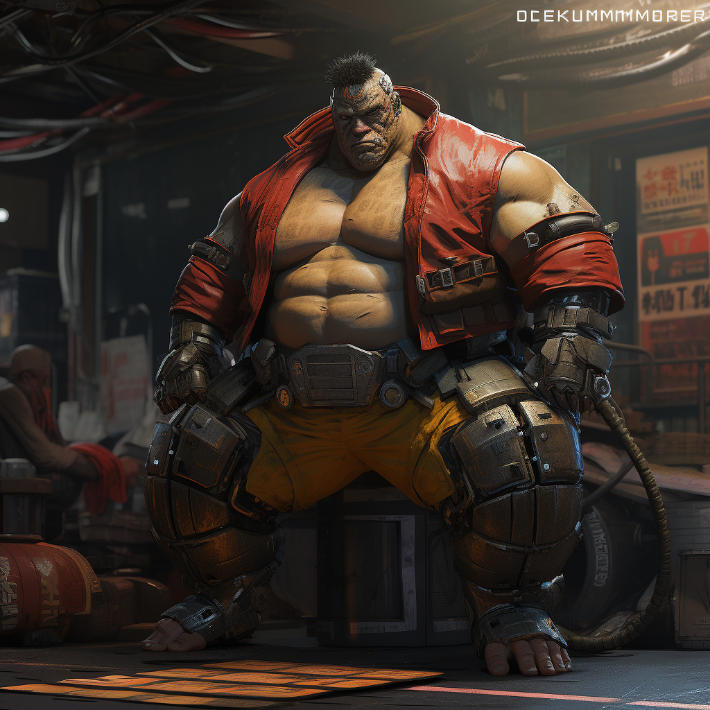 Cyberpunk underground pit fighter sumo wrestler