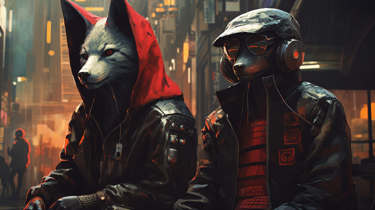 Anthropomorphic animals in cyberpunk city