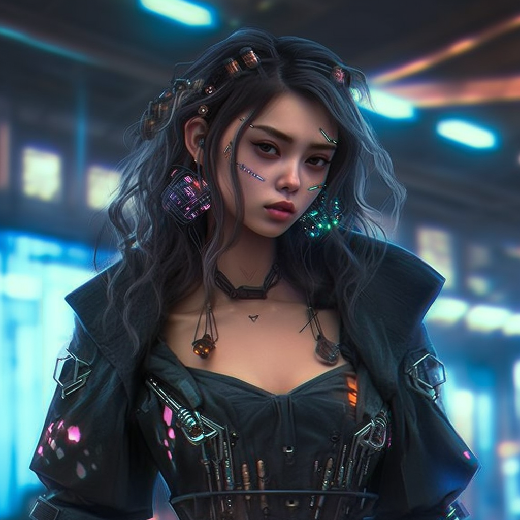 Fashionable cyberpunk Asian girl with attitude