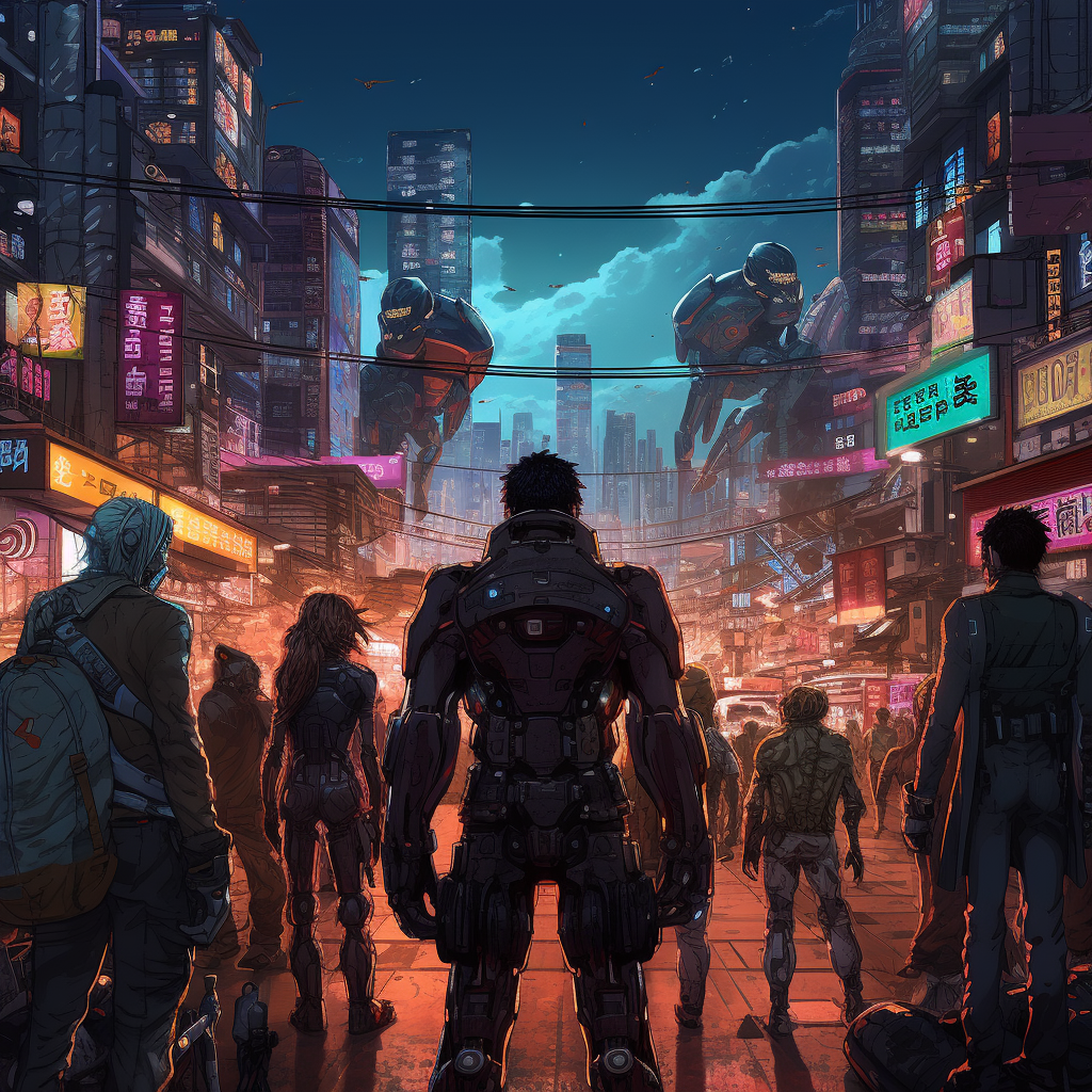 Anime Characters in Cyberpunk City