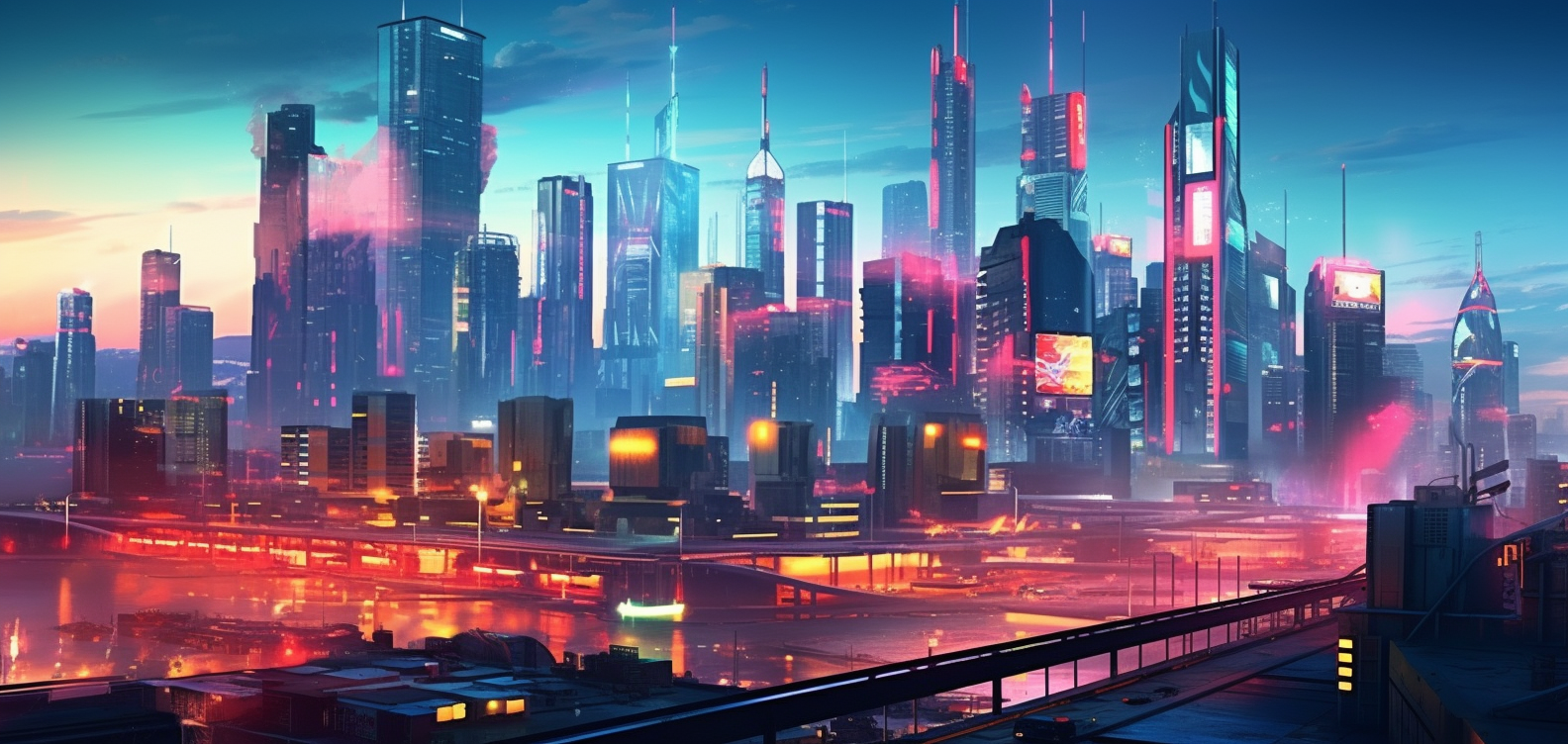 Cyberpunk City with Neon Lights