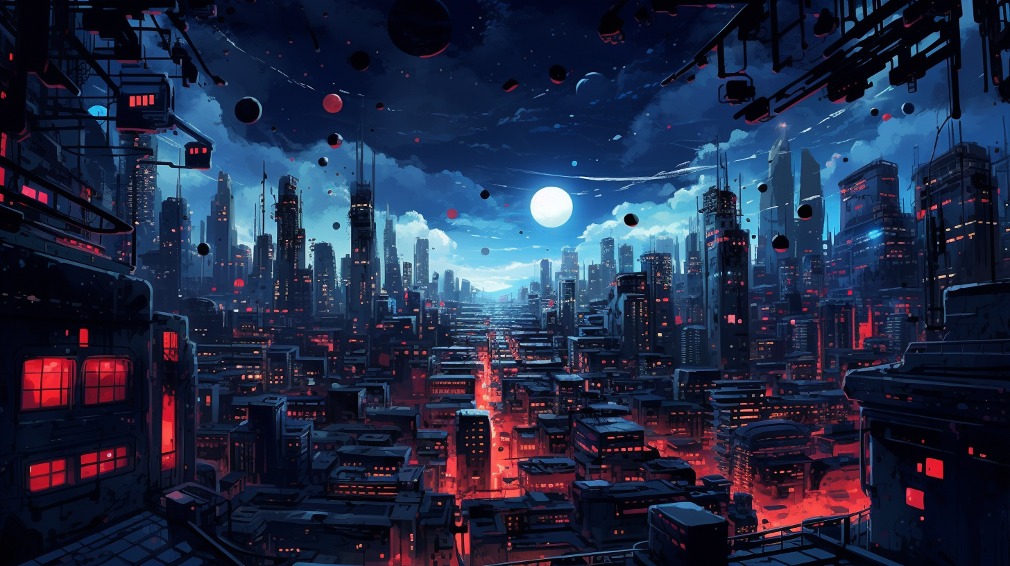 Cyberpunk cityscape handdrawn illustration in 4K