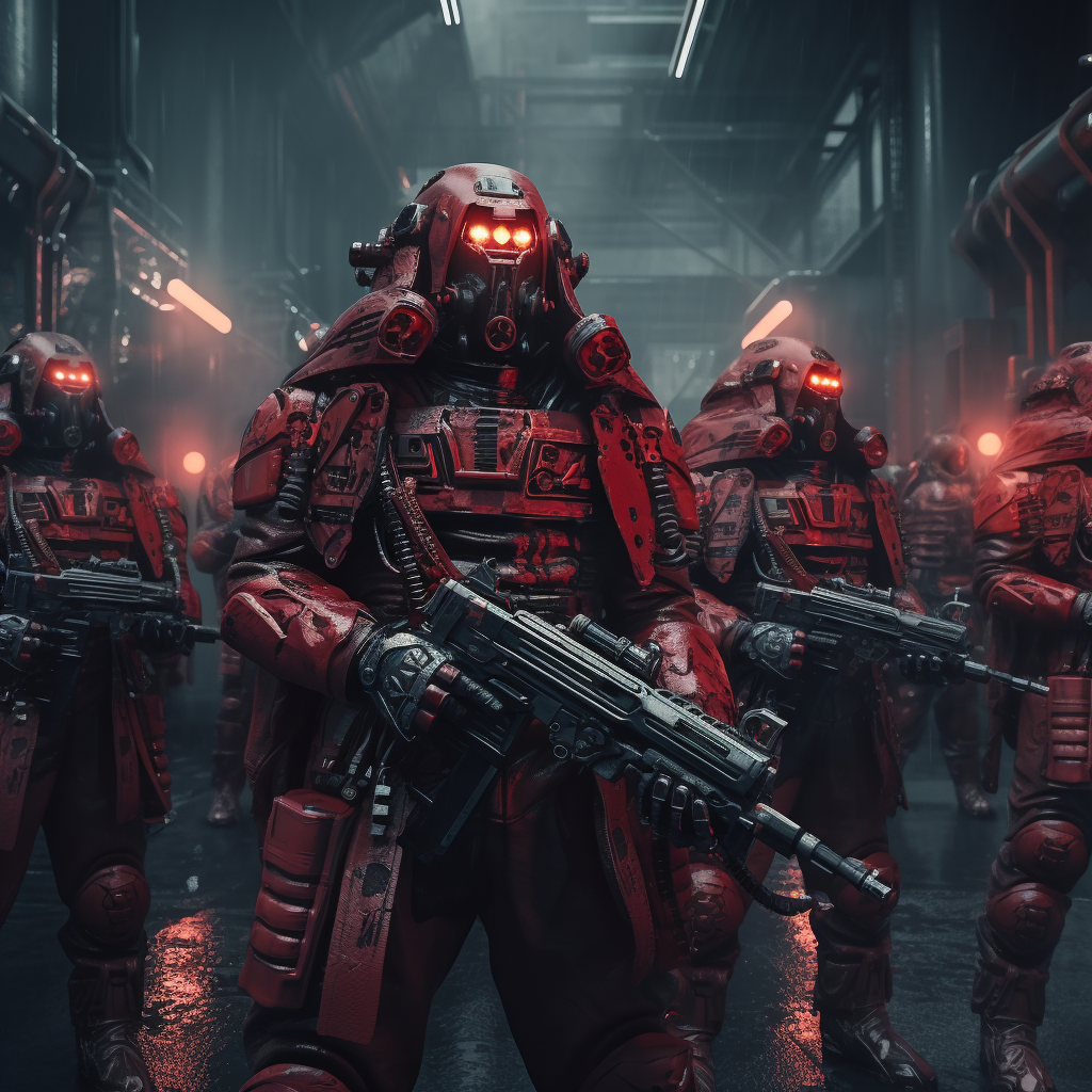 Cyberpunk Crimson Guard Assaut Cyborgs Firing Heavy Weapons