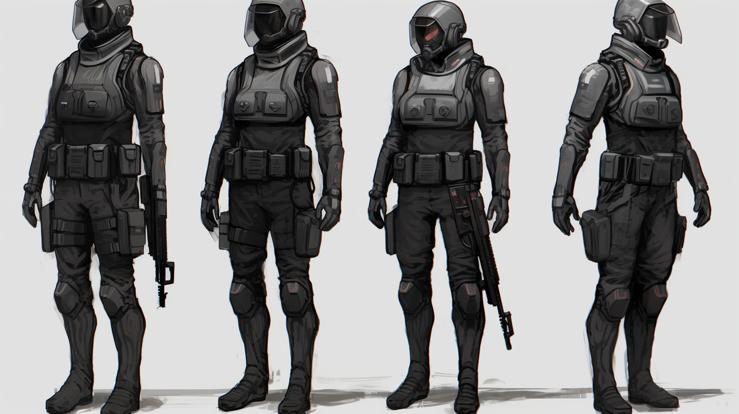 Sketches of cyberpunk dystopian police officer