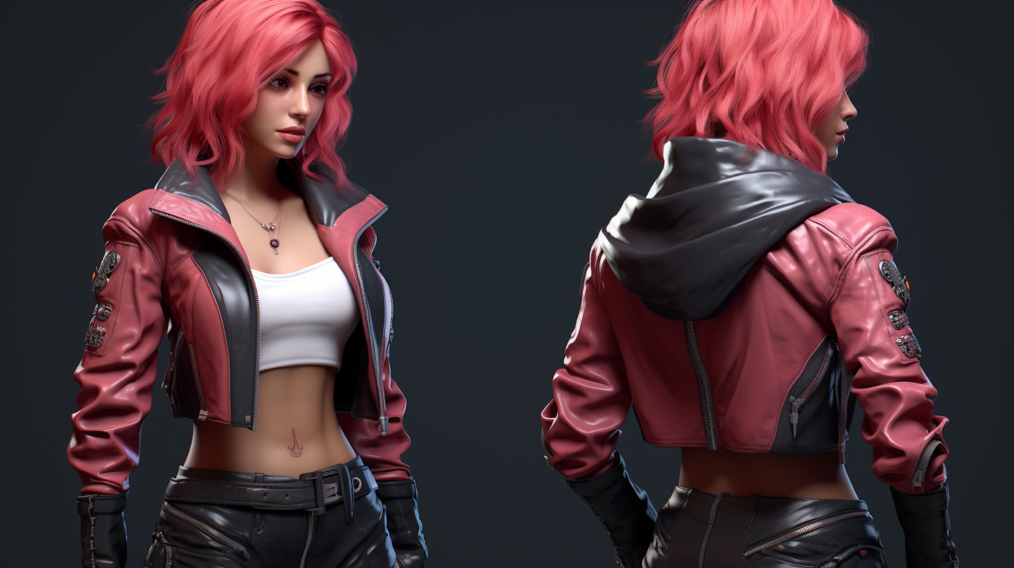 Stylish cyberpunk woman in red leather jacket