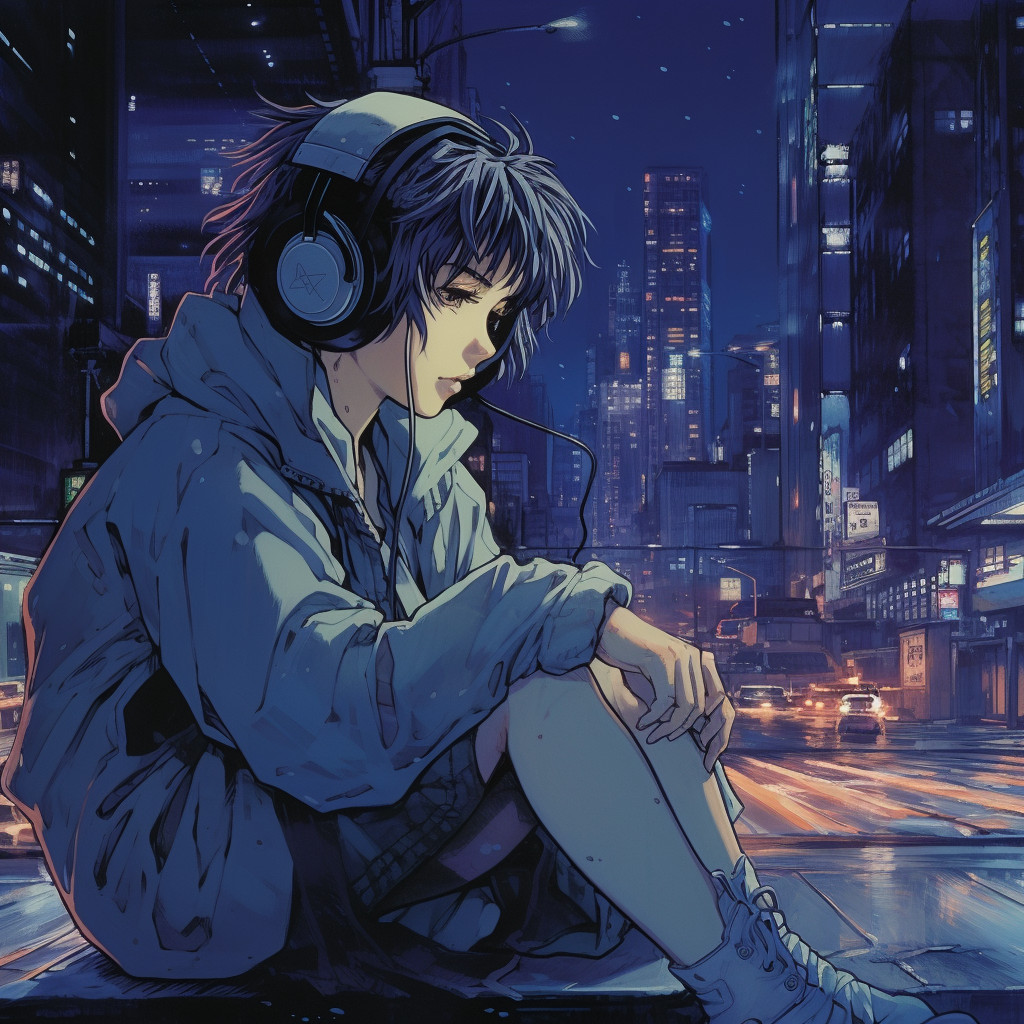 Cyberpunk hacker listening to music