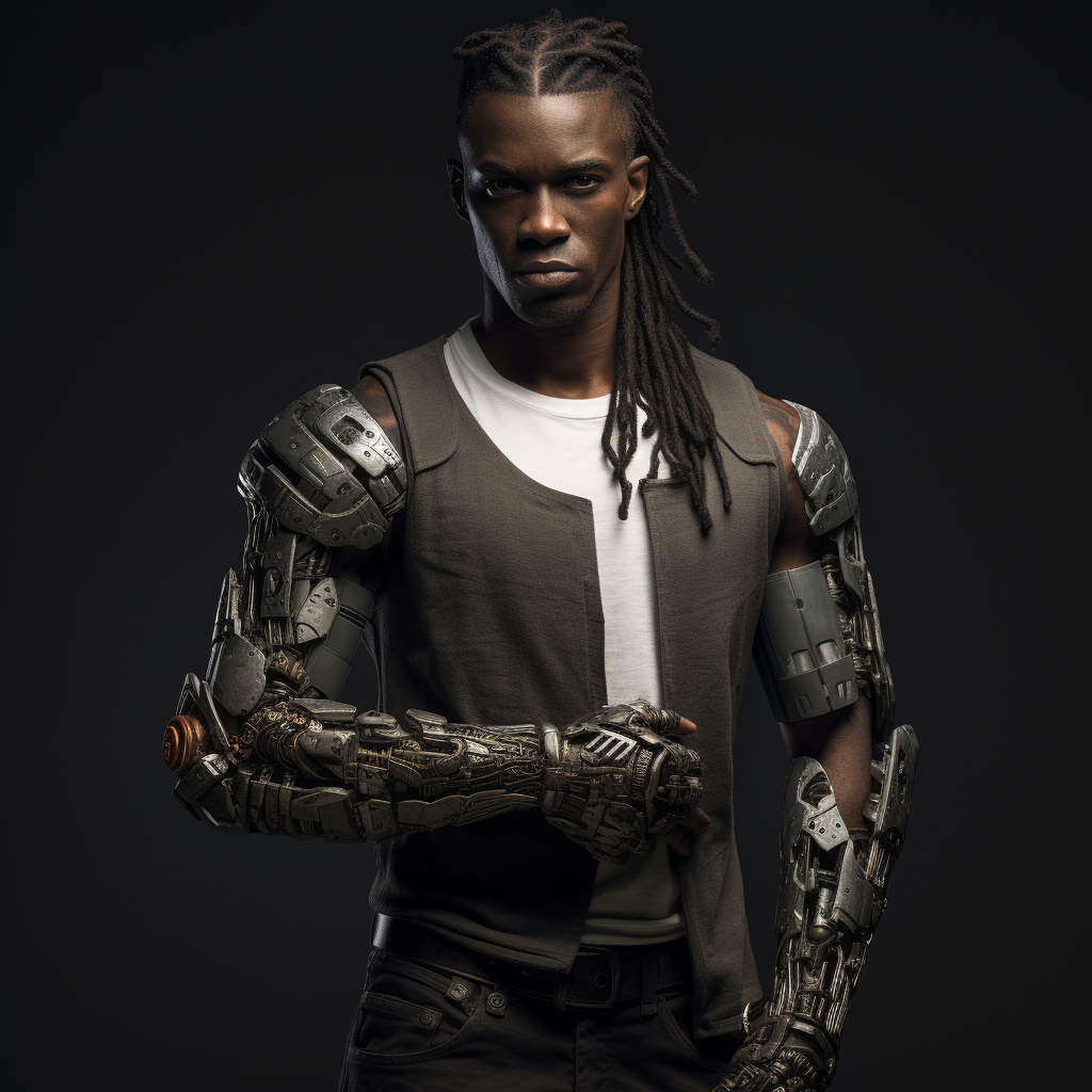 Cyberpunk male with a metal arm