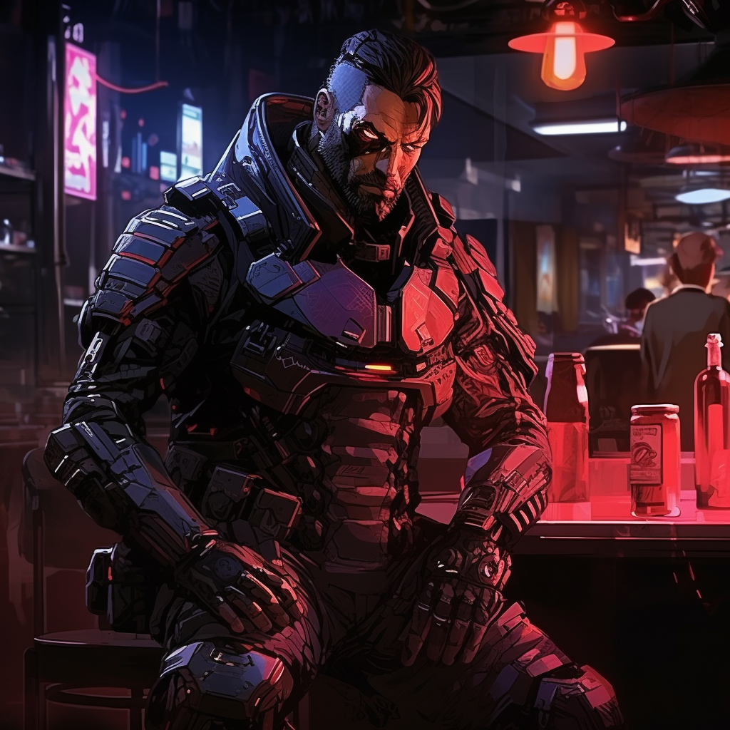 Cyberpunk Mercenary in Black Armor