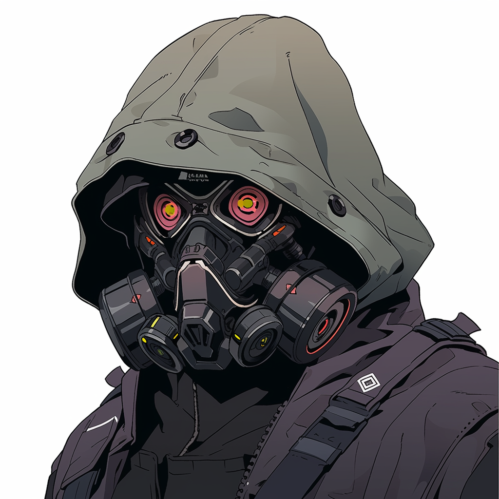 Cyberpunk mercenary wearing mask cartoon on white background