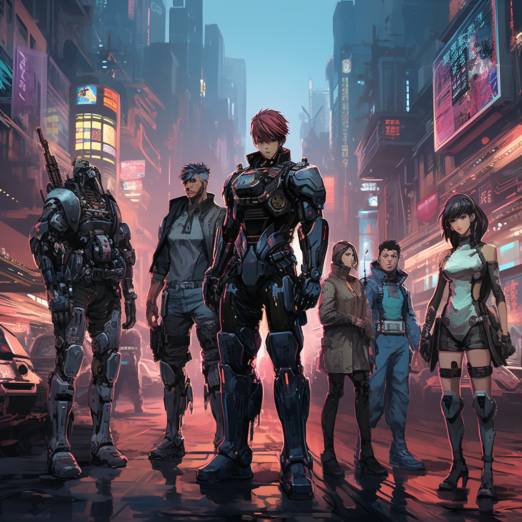 Futuristic cyberpunk city with diverse characters