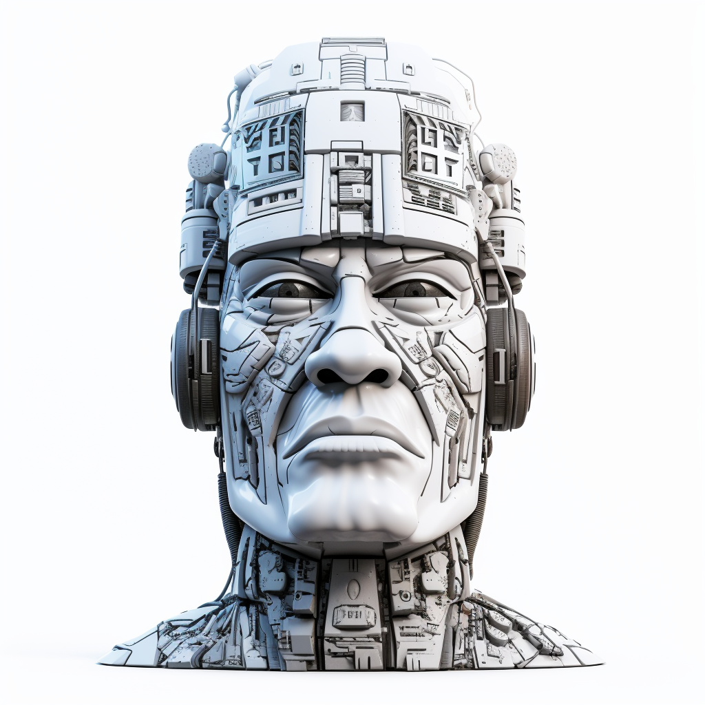 Detailed cyberpunk Moai statue illustration