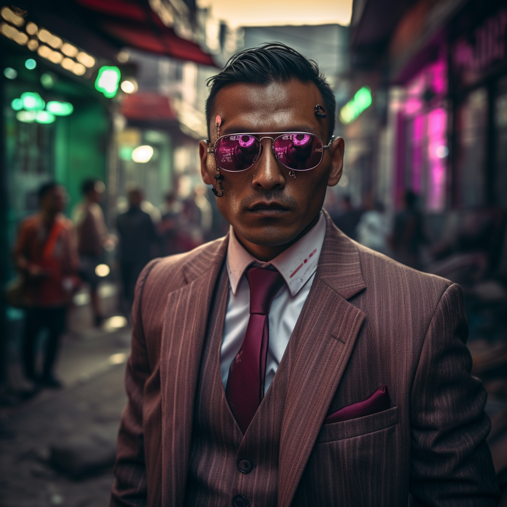 Nepali man in cyberpunk attire