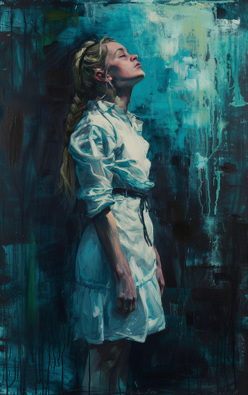 Cyberpunk oil painting of a young blonde powerful person