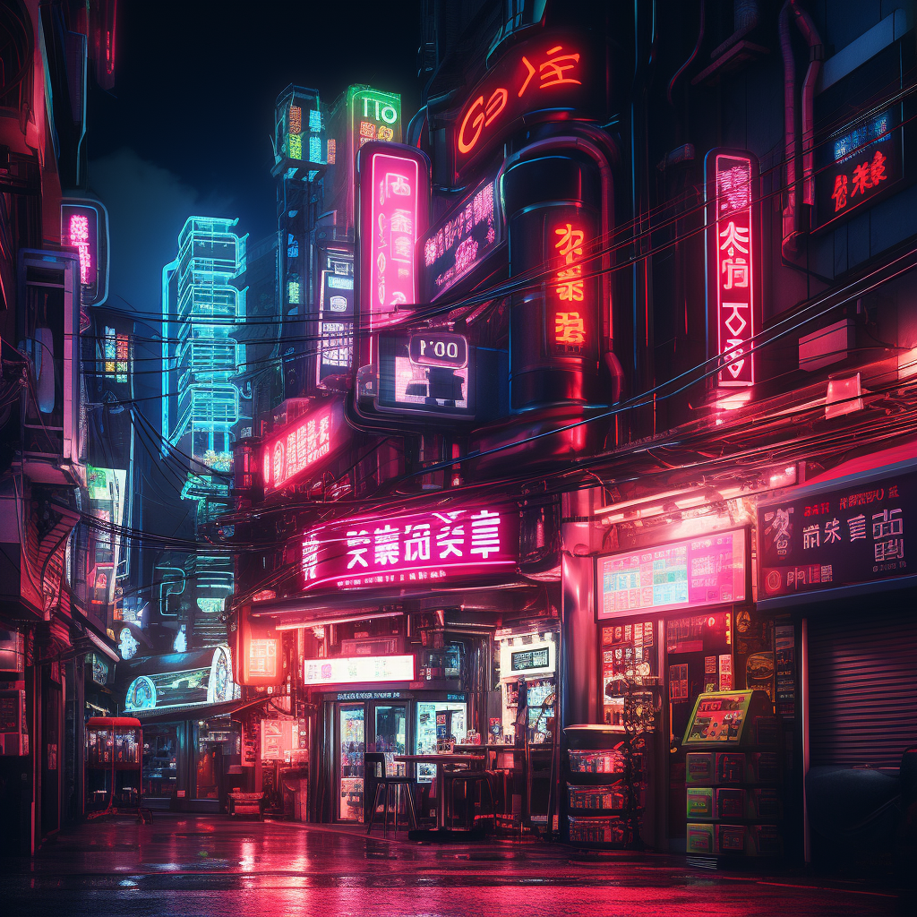 Cyberpunk robot club in Neon Tokyo