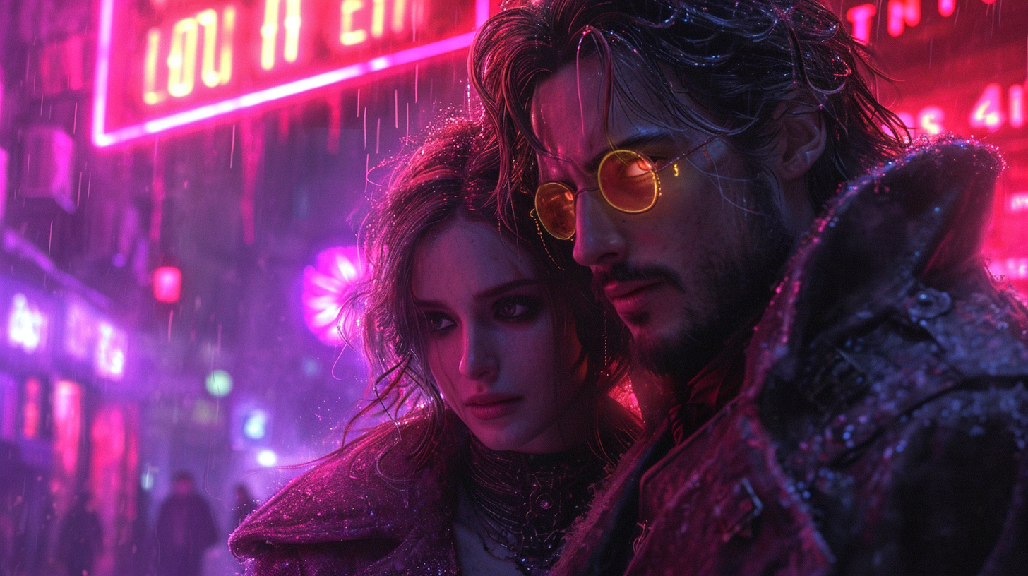 Cyberpunk Romantic Couple Nightclub