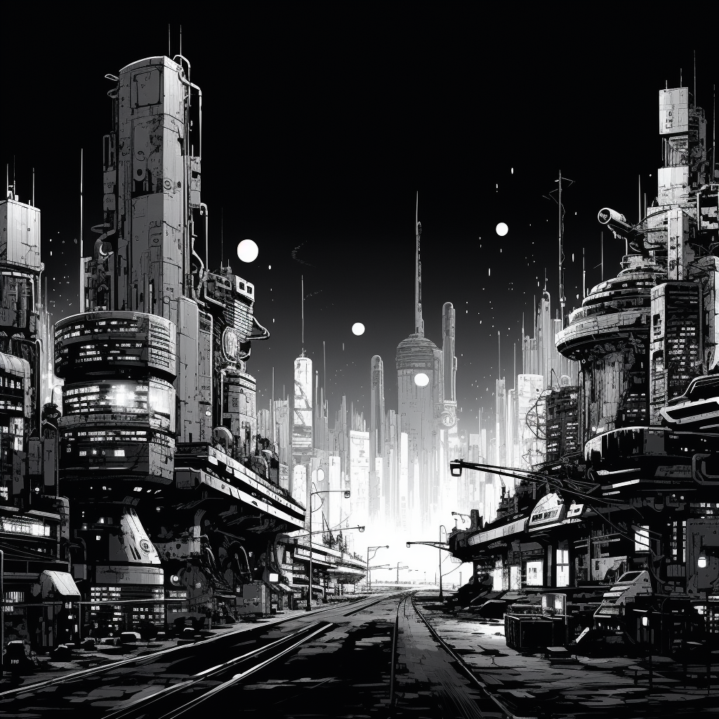 Stunning Cyberpunk Sketch with Neon Skyline