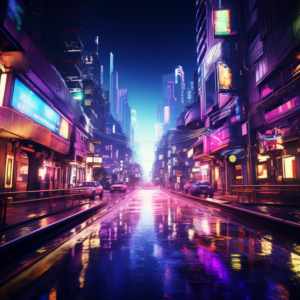 Vivid cyberpunk street scene