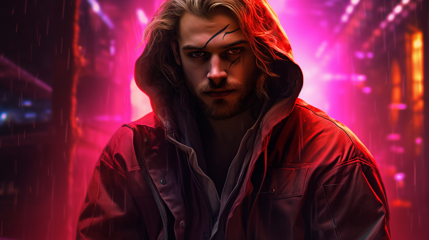 Blond man with cyberpunk streetwear outfit