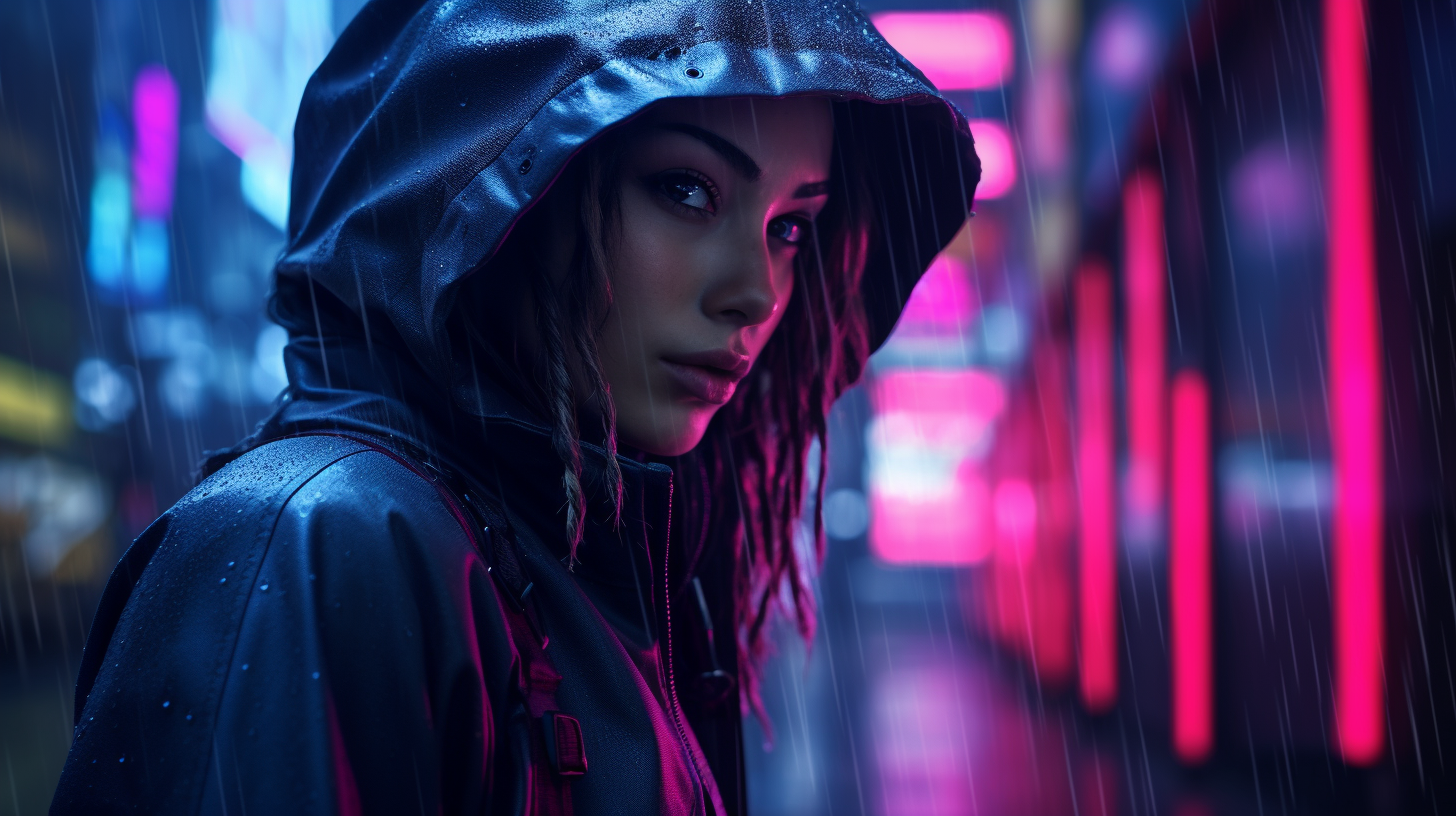 Cyberpunk techwear fashion with dynamic pose