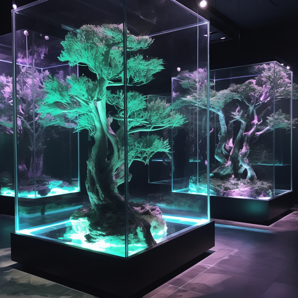 Scenic Cyberpunk Trees Under Glass