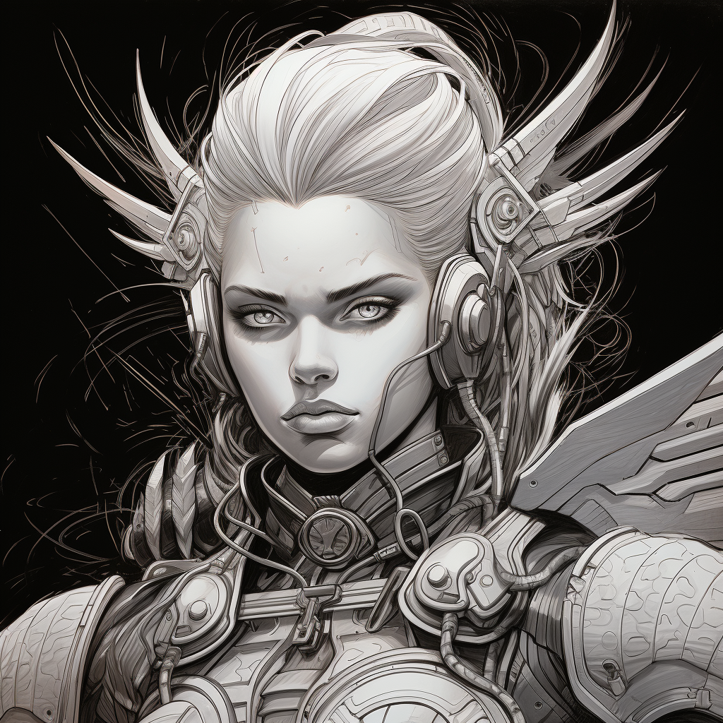 Close up of teenage cyberpunk valkyrie sketch