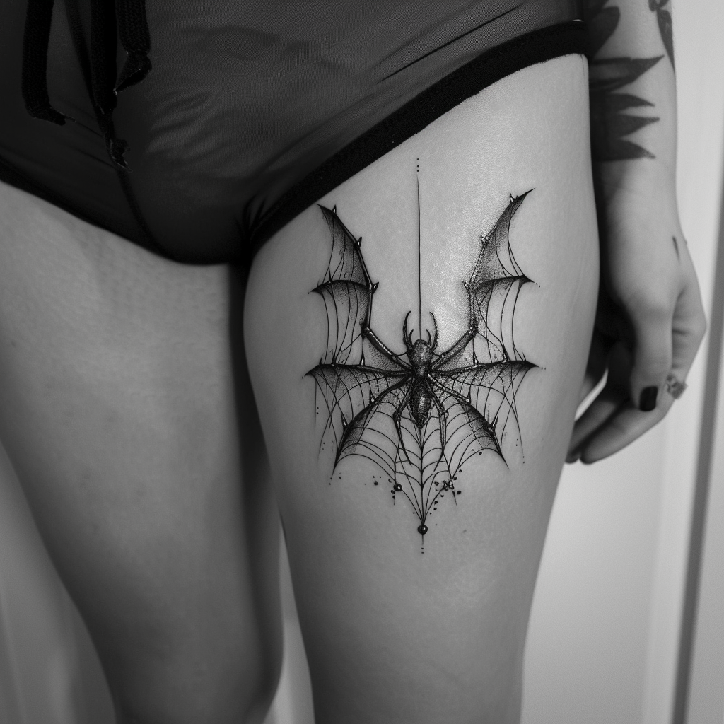 Blackwork tribal spiderweb batwings tattoo