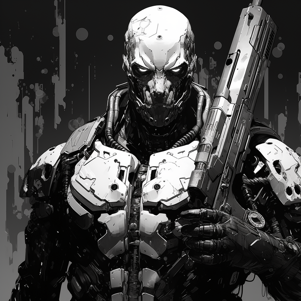 Hiroya Oku's black and white cyborg superhero design