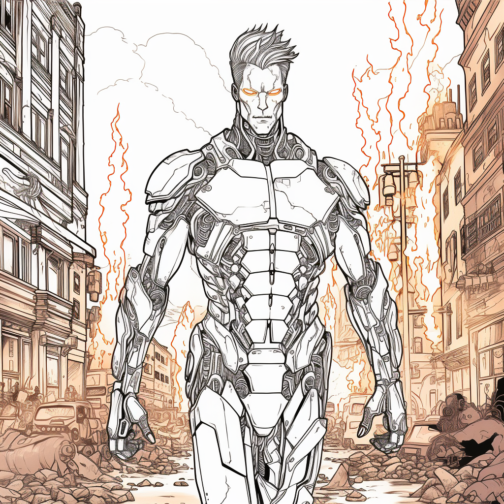 Cyborg in Flames and Rubble