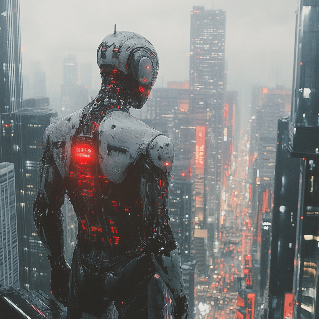 Cyborg in Futuristic Urban Setting