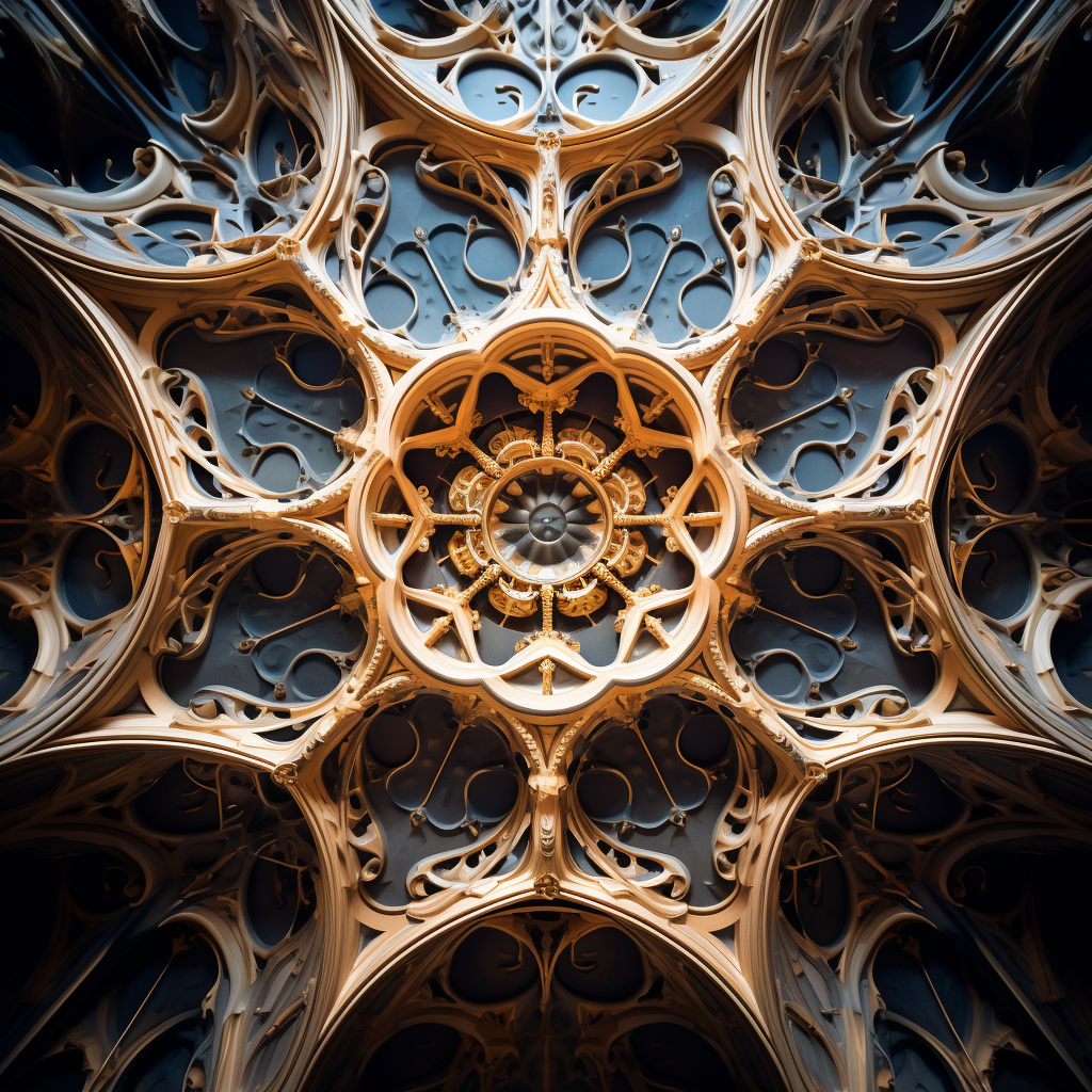 Cymatic shapes in ornate cathedral ceiling