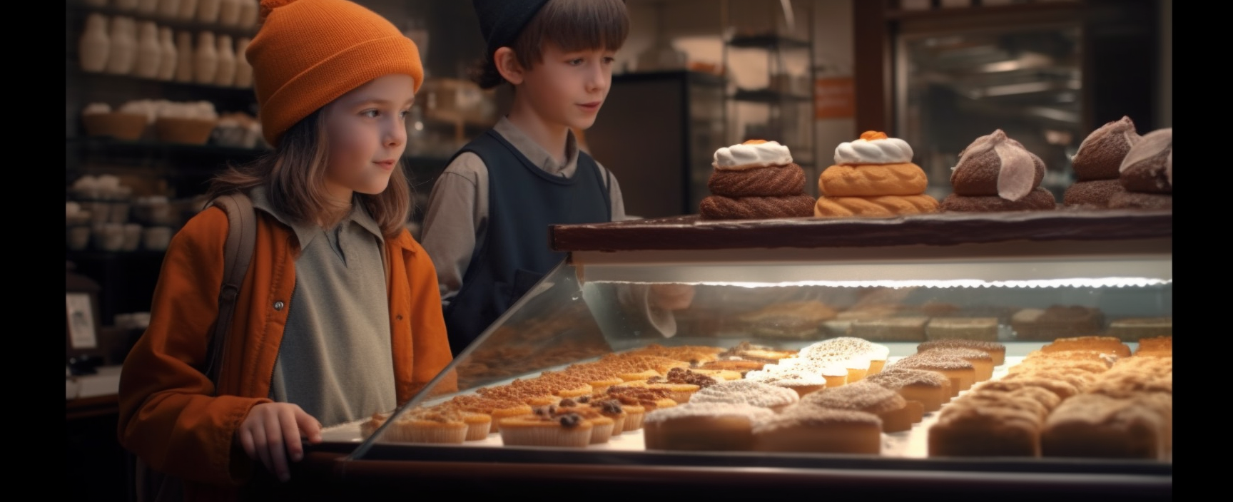 Two children buying delicious trdelník at a Czech bakery