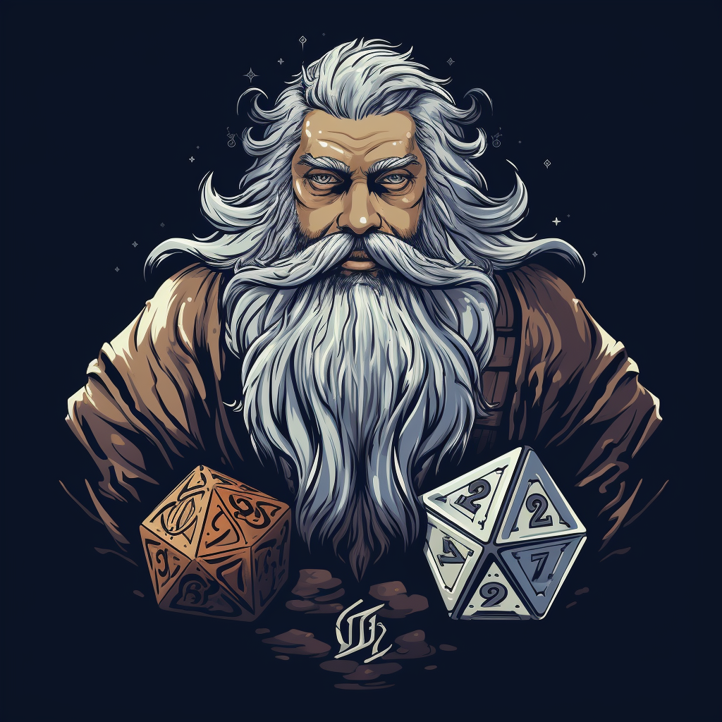 D20 dice with long grey beard