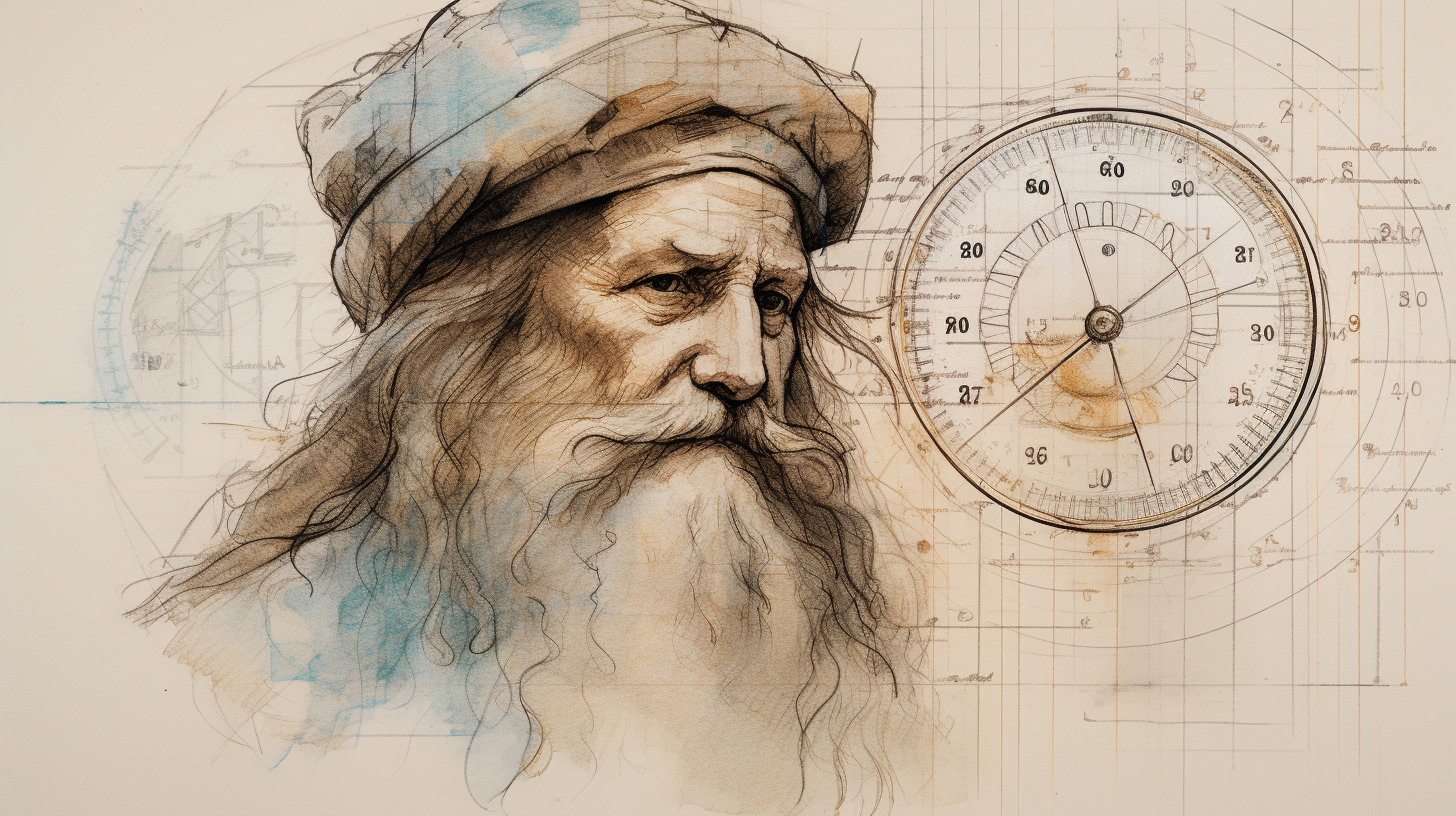 Leonardo da Vinci sketch with digital process timeline