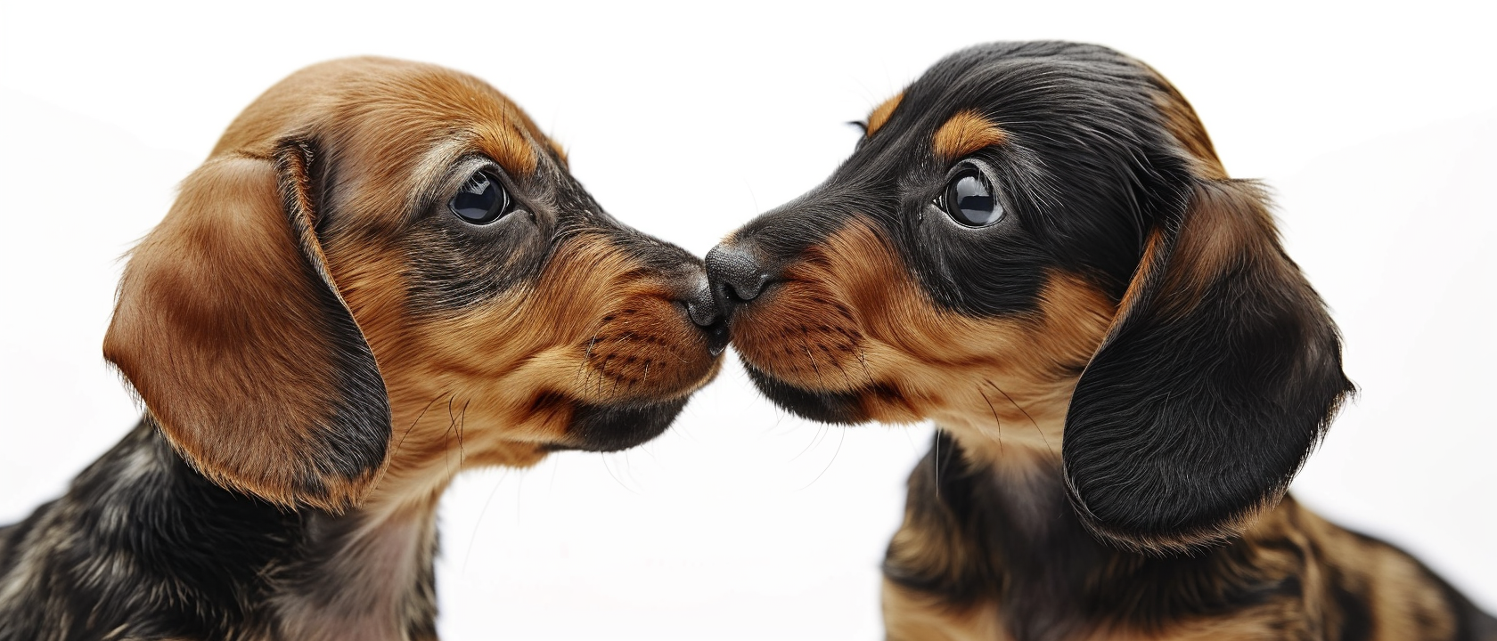 Two Dachshund Puppies gazing at each other