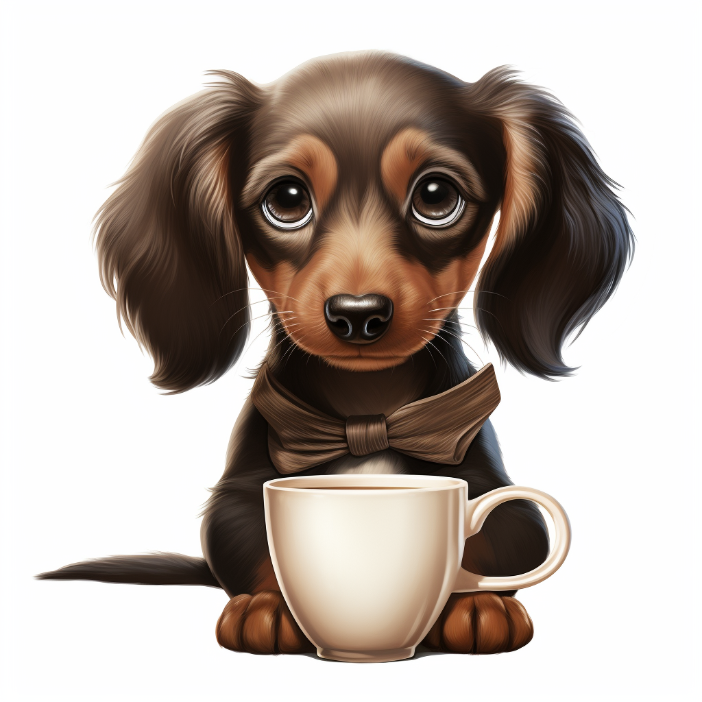 Dachshund Dog Holding Cup of Coffee Cartoon